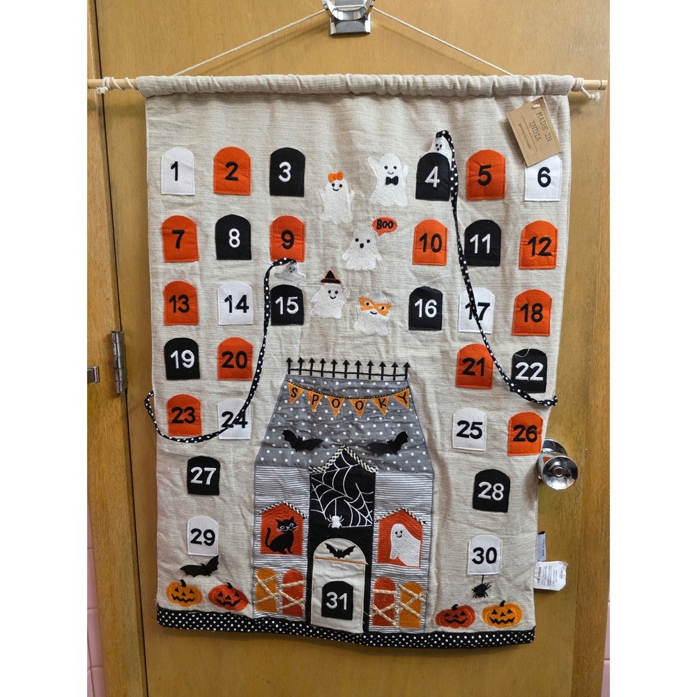 Halloween Advent Calendar Haunted House Countdown Wall Hanging Ghosts Bats NWT